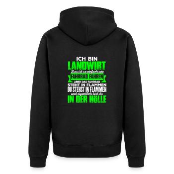 LANDWIRT - Hölle - Unisex Premium Bio Zip Hoodie - Schwarz - Hinten - Nico (187cm)