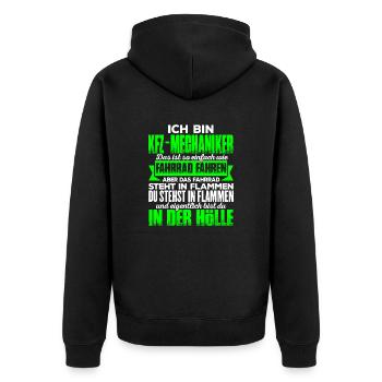 KFZ-MECHANIKER - Hölle - Unisex Premium Bio Zip Hoodie - Schwarz - Hinten - Nico (187cm)