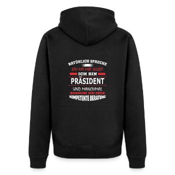 PRÄSIDENT - Unisex Premium Bio Zip Hoodie - Schwarz - Hinten - Nico (187cm)