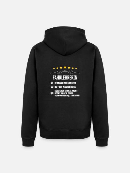 FAHRLEHRERIN - Unisex Premium Bio Zip Hoodie - Schwarz