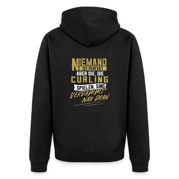 Curling Curler Curlerin Curl Geschenk - Unisex Premium Bio Zip Hoodie - Schwarz - Hinten - Nico (187cm)