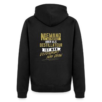 Destillateur Schnapsbrenner Schnaps Geschenk - Unisex Premium Bio Zip Hoodie - Schwarz - Hinten - Nico (187cm)