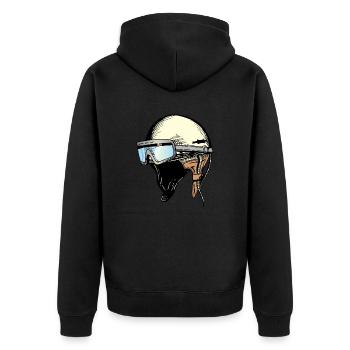 DDR Helm mit Brille - Unisex Premium Bio Zip Hoodie - Schwarz - Hinten - Nico (187cm)