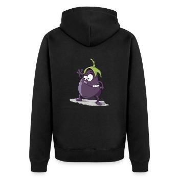 Aubergine - Unisex Premium Bio Zip Hoodie - Schwarz - Hinten - Nico (187cm)