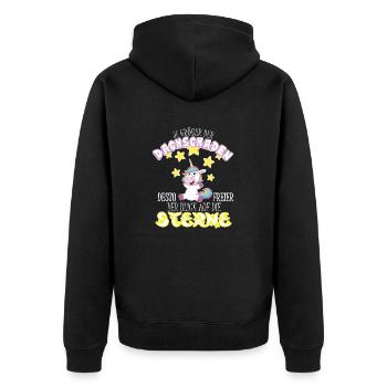 Dachschaden Einhorn - Unisex Premium Bio Zip Hoodie - Schwarz - Hinten - Nico (187cm)