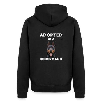 Dobermann Tshirt | Adopted Men Women - Unisex Premium Organic Zip Hoodie - black - Back - Nico (187cm)
