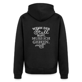 Wenn der Stall ruft muss ich gehen - Unisex Premium Bio Zip Hoodie - Schwarz - Hinten - Nico (187cm)