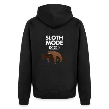 Sloth Mode (On) - Unisex Premium Bio Zip Hoodie - Schwarz - Hinten - Nico (187cm)