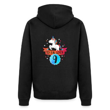J’ai neuf ans - anniversaire-Einhorn - Veste à capuche bio Premium Unisexe - noir - Dos - Nico (187cm)