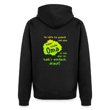 Oma - Super Cool - Unisex Premium Bio Zip Hoodie - Schwarz - Hinten - Nico (187cm)