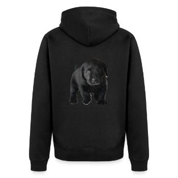 Foto 1618694316942 - Unisex Premium Bio Zip Hoodie - Schwarz - Hinten - Nico (187cm)
