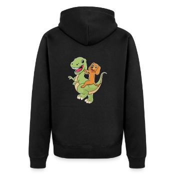 dog riding a dino dog dog friend dinosaur t rex - Unisex Premium Organic Zip Hoodie - black - Back - Nico (187cm)
