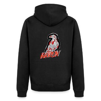 Rabe handgemalt mit Schriftzug in Rot Schwarz - Unisex Premium Bio Zip Hoodie - Schwarz - Hinten - Nico (187cm)