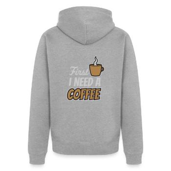 Fist I need Coffee - Unisex Premium Bio Zip Hoodie - Grau meliert - Hinten - Nico (187cm)