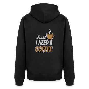 Fist I need Coffee - Unisex Premium Bio Zip Hoodie - Schwarz - Hinten - Nico (187cm)