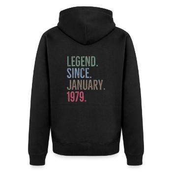 Legende seit Januar 1979 - Unisex Premium Bio Zip Hoodie - Schwarz - Hinten - Nico (187cm)