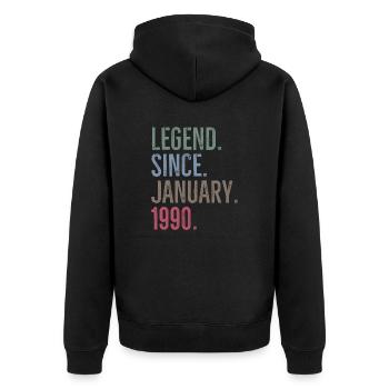 Legende seit Januar 1990 - Unisex Premium Bio Zip Hoodie - Schwarz - Hinten - Nico (187cm)