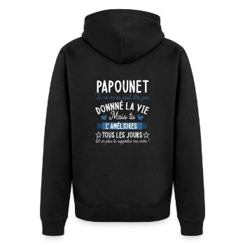 Papounet tu ne m'as peut être pas donné la vie - Veste à capuche bio Premium Unisexe - noir - Dos - Nico (187cm)