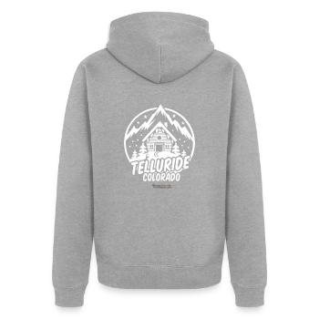 Telluride Colorado Skigebiet - Unisex Premium Bio Zip Hoodie - Grau meliert - Hinten - Nico (187cm)
