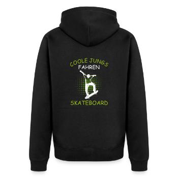 Coole Jungs fahren Skateboard - Unisex Premium Bio Zip Hoodie - Schwarz - Hinten - Nico (187cm)