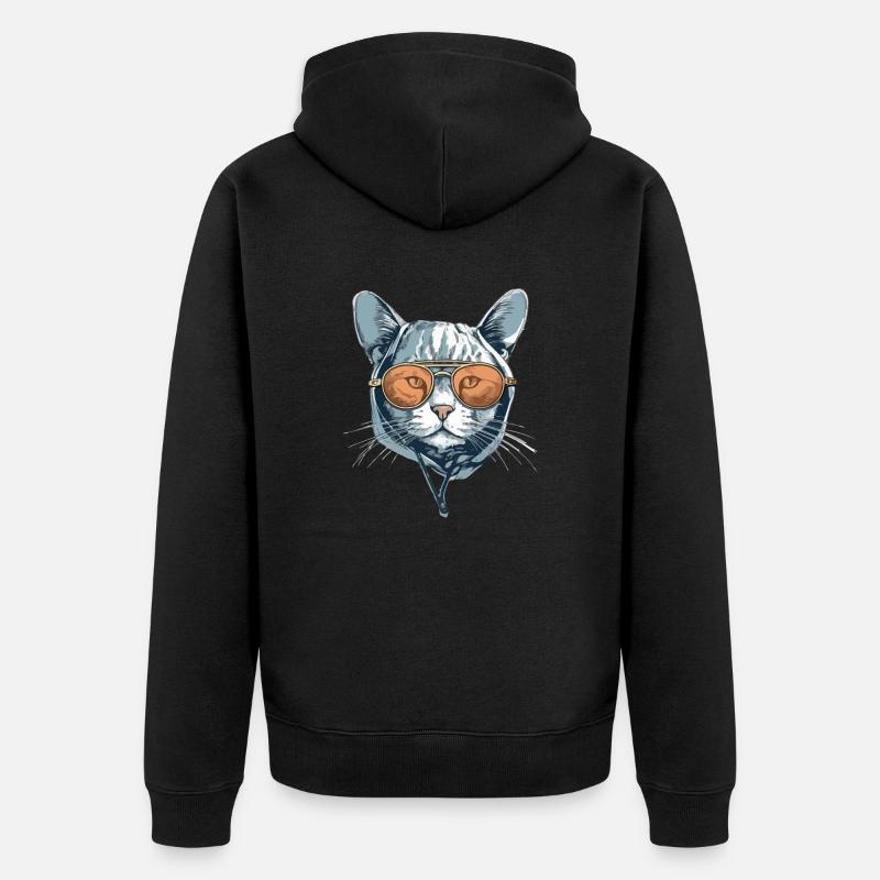 Die Katze mit Brille - Unisex Premium Bio Zip Hoodie - Schwarz