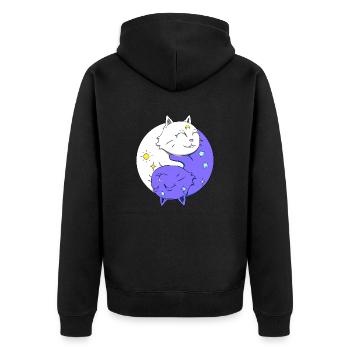 YING YANG CHAT - Unisex Premium Bio Zip Hoodie - Schwarz - Hinten - Nico (187cm)