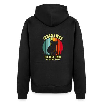 Irgendwas ist hier Faul OH DAS BIN JA ICH - Unisex Premium Bio Zip Hoodie - Schwarz - Hinten - Nico (187cm)