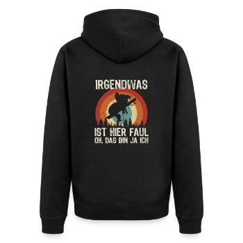 Irgendwas ist hier Faul OH DAS BIN JA ICH - Unisex Premium Bio Zip Hoodie - Schwarz - Hinten - Nico (187cm)