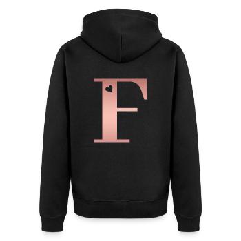 Buchstabe F Roségold - Unisex Premium Bio Zip Hoodie - Schwarz - Hinten - Nico (187cm)
