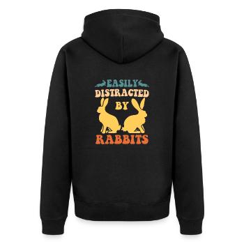 Easily Distracted By Rabbits - Unisex Premium Organic Zip Hoodie - black - Back - Nico (187cm)