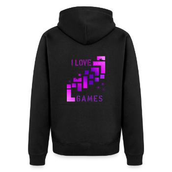 I love games - Unisex Premium Bio Zip Hoodie - Schwarz - Hinten - Nico (187cm)