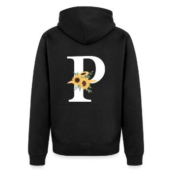Lettre p floral tournesol - Veste à capuche bio Premium Unisexe - noir - Dos - Nico (187cm)