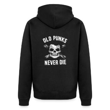 Alte Punks sterben nie - Unisex Premium Bio Zip Hoodie - Schwarz - Hinten - Nico (187cm)