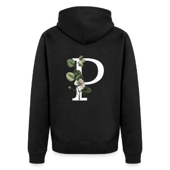 Letter P Green Botany - Unisex Premium Organic Zip Hoodie - black - Back - Nico (187cm)