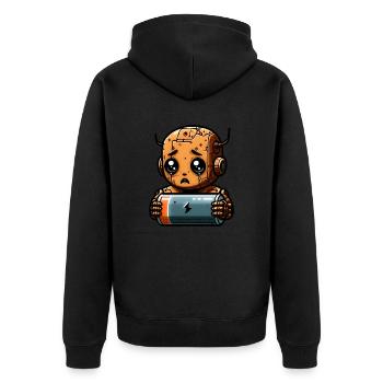 Bot-Roboter mit leerem Akku - Unisex Premium Bio Zip Hoodie - Schwarz - Hinten - Nico (187cm)