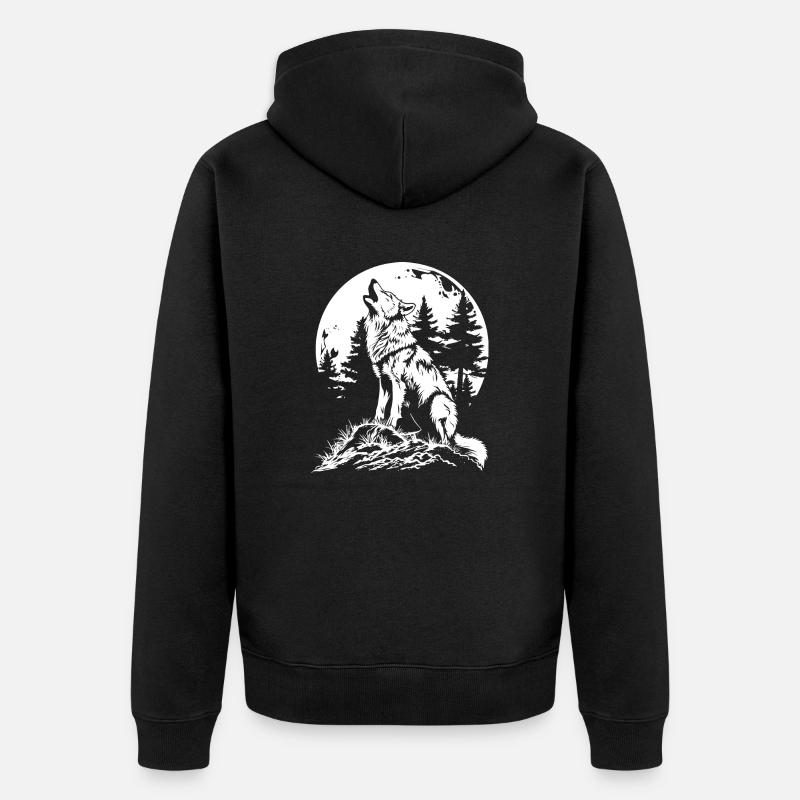 Wolf Mond Wald - Unisex Premium Bio Zip Hoodie - Schwarz