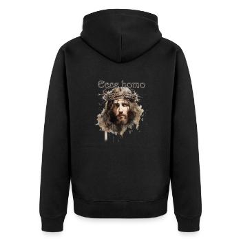 Ecce Homo - Unisex Premium Organic Zip Hoodie - black - Back - Nico (187cm)