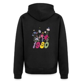 Geburtsjahr 1980 Wildblumen - Unisex Premium Bio Zip Hoodie - Schwarz - Hinten - Nico (187cm)