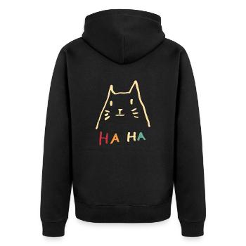 Cat Haha Retro Irony - Unisex Premium Organic Zip Hoodie - black - Back - Nico (187cm)