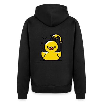Quietschente gelbe Ente Dusche - Unisex Premium Bio Zip Hoodie - Schwarz - Hinten - Nico (187cm)