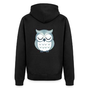 Hibou gris endormi perché sur une branche - Veste à capuche bio Premium Unisexe - noir - Dos - Nico (187cm)