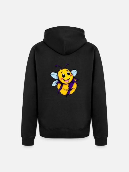 Happy Bumblebee Cartoon Illustration - Unisex Premium Organic Zip Hoodie - black