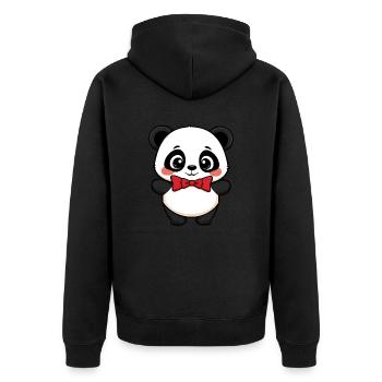 Entzückender Panda mit roter Fliege, der fröhlich posiert - Unisex Premium Bio Zip Hoodie - Schwarz - Hinten - Nico (187cm)