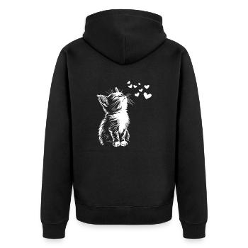 Süße Katze Herzen - Unisex Premium Bio Zip Hoodie - Schwarz - Hinten - Nico (187cm)