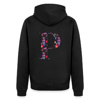 Personalisierter Blumenbuchstabe p - Geschenkidee - Unisex Premium Bio Zip Hoodie - Schwarz - Hinten - Nico (187cm)