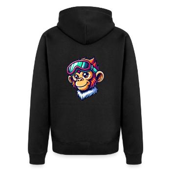 Affe Skibrille Comic - Unisex Premium Bio Zip Hoodie - Schwarz - Hinten - Nico (187cm)