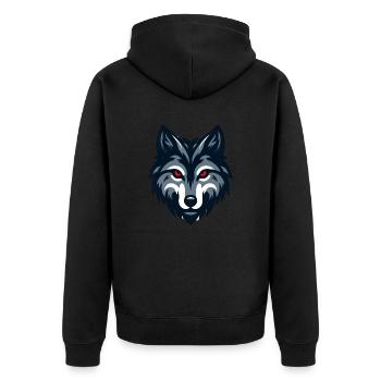 Angry red-eyed wolf - Unisex Premium Bio Zip Hoodie - Schwarz - Hinten - Nico (187cm)