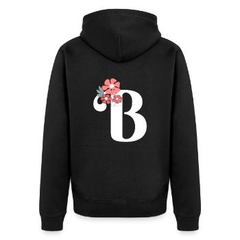 Buchstabe b Minimalistische Blumen - Unisex Premium Bio Zip Hoodie - Schwarz - Hinten - Nico (187cm)