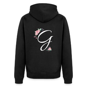 Buchstabe g Blumen - Unisex Premium Bio Zip Hoodie - Schwarz - Hinten - Nico (187cm)