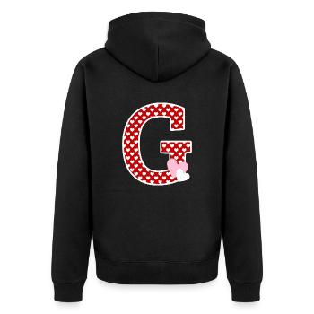 Buchstabe g Herz - Unisex Premium Bio Zip Hoodie - Schwarz - Hinten - Nico (187cm)